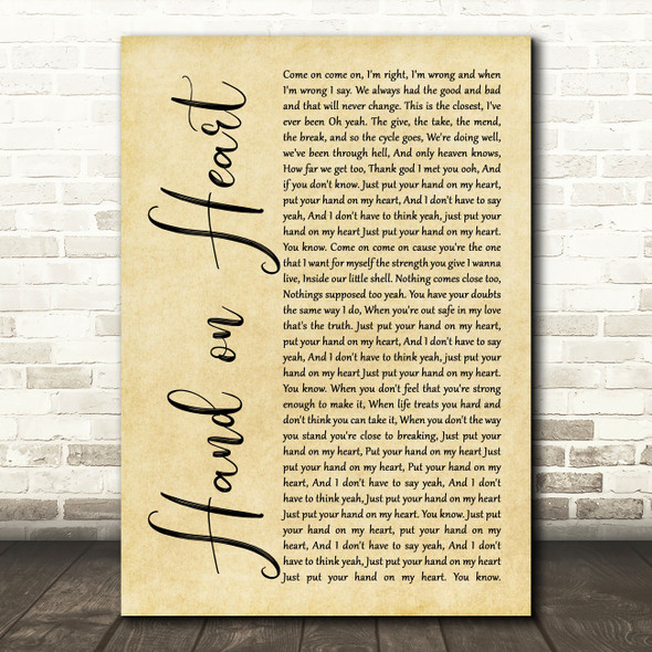 Olly Murs Hand on Heart Rustic Script Decorative Wall Art Gift Song Lyric Print