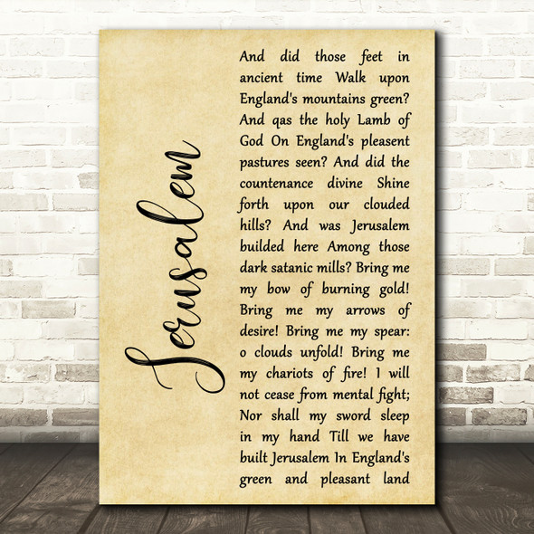 Hubert Parry Jerusalem Rustic Script Decorative Wall Art Gift Song Lyric Print
