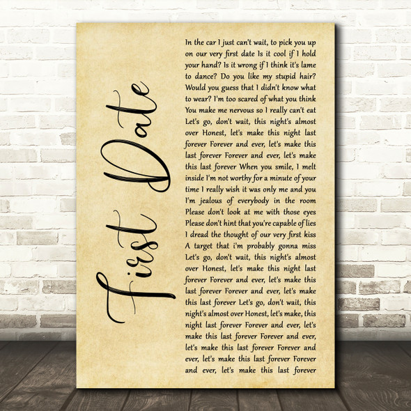 Blink-182 First Date Rustic Script Decorative Wall Art Gift Song Lyric Print