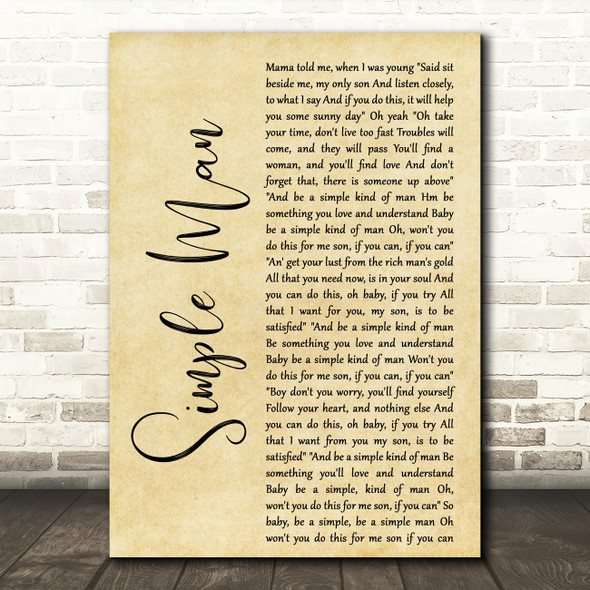 Shinedown Simple Man Rustic Script Decorative Wall Art Gift Song Lyric Print