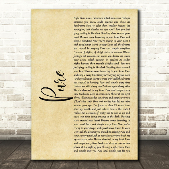 Lightning Seeds Pure Rustic Script Decorative Wall Art Gift Song Lyric Print