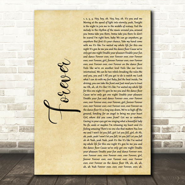 Chris Brown Forever Rustic Script Decorative Wall Art Gift Song Lyric Print