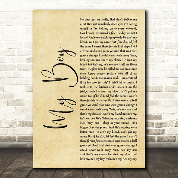 Elvie Shane My Boy Rustic Script Decorative Wall Art Gift Song Lyric Print