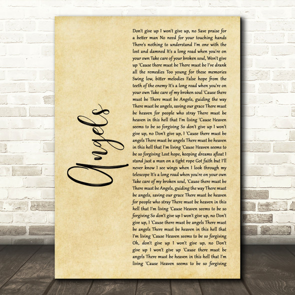Tom Walker Angels Rustic Script Decorative Wall Art Gift Song Lyric Print