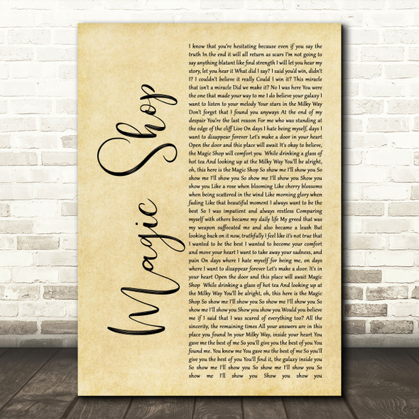 BTS Magic Shop Rustic Script Decorative Wall Art Gift Song Lyric Print