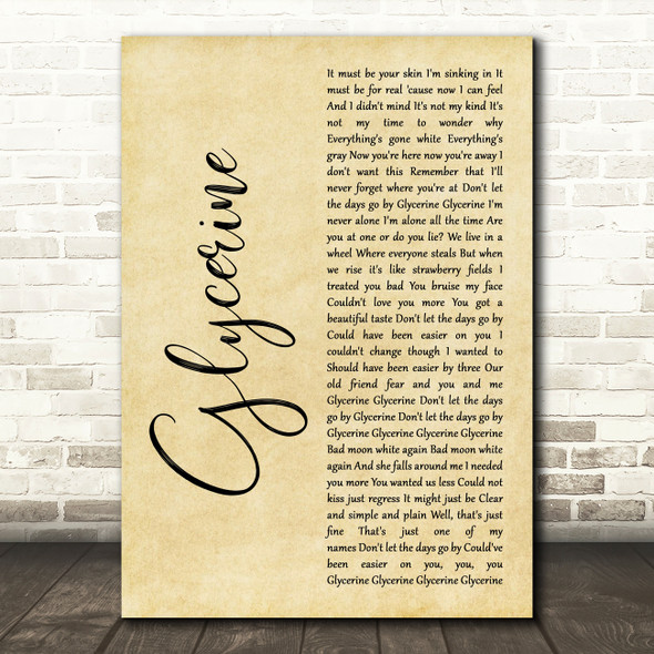 Bush Glycerine Rustic Script Decorative Wall Art Gift Song Lyric Print