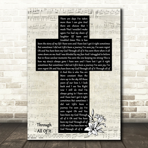 Colton Dixon Through All Of It Music Script Christian Memorial Cross Gift Song Lyric Print