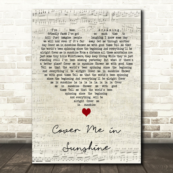 P!nk & Willow Sage Hart Cover Me in Sunshine Script Heart Decorative Wall Art Gift Song Lyric Print