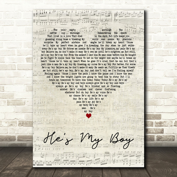 Dan Gillespie Sells, Tom MacRae He's My Boy Script Heart Decorative Wall Art Gift Song Lyric Print