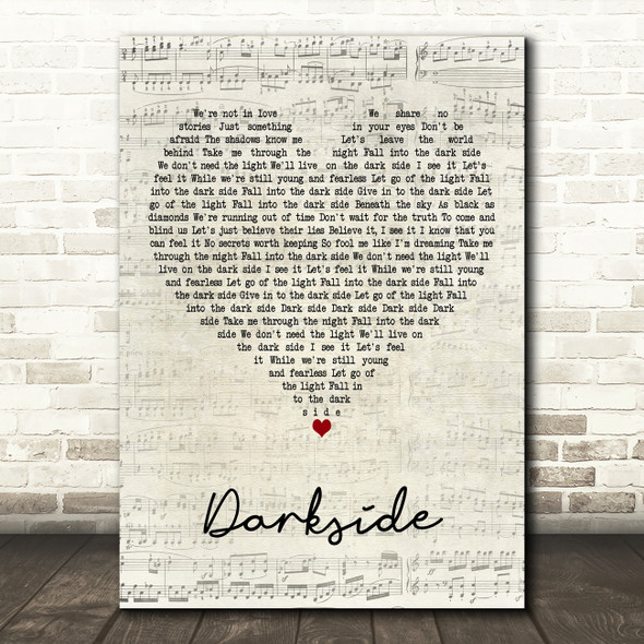 Alan Walker, Au Ra & Tomine Harket Darkside Script Heart Decorative Wall Art Gift Song Lyric Print