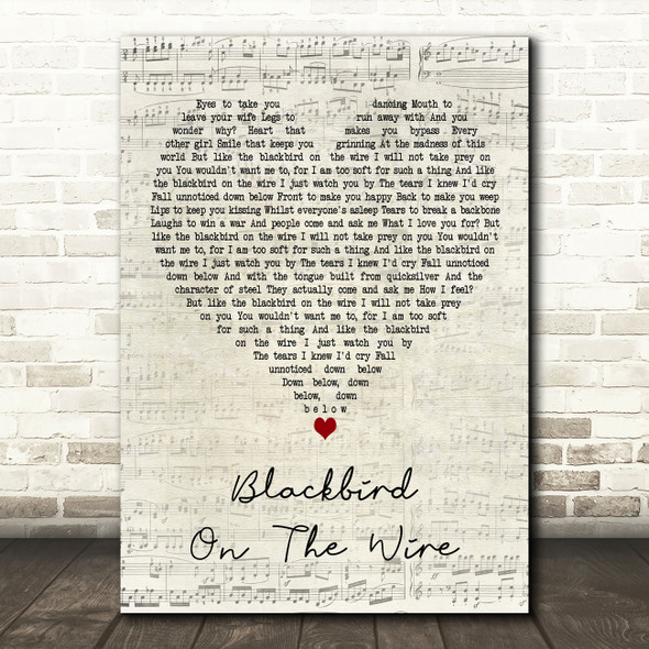 The Beautiful South Blackbird On The Wire Script Heart Decorative Wall Art Gift Song Lyric Print