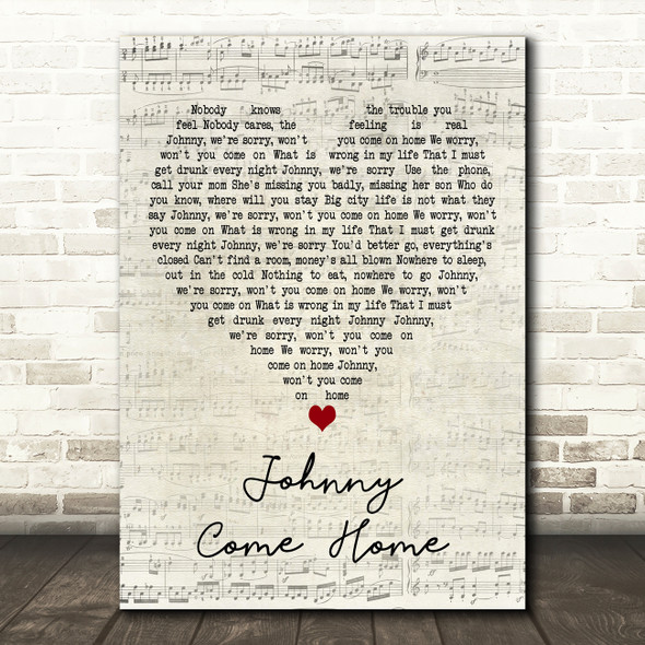Fine Young Cannibals Johnny Come Home Script Heart Decorative Wall Art Gift Song Lyric Print