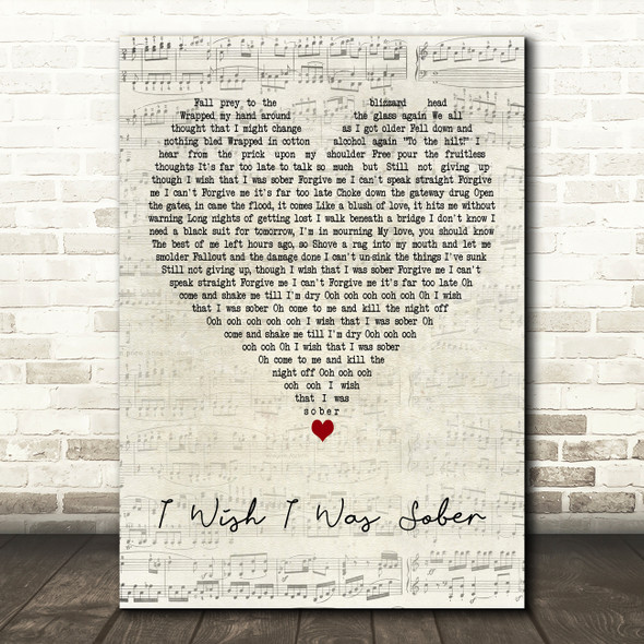 Frightened Rabbit I Wish I Was Sober Script Heart Decorative Wall Art Gift Song Lyric Print