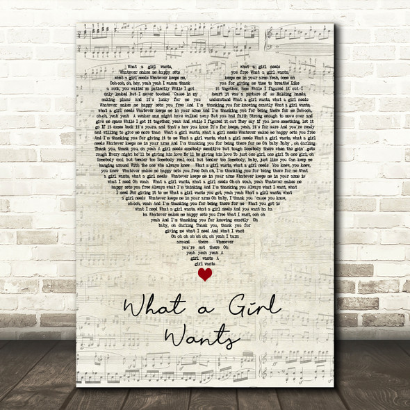 Christina Aguilera What a Girl Wants Script Heart Decorative Wall Art Gift Song Lyric Print