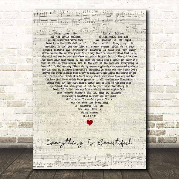 Ray Stevens Everything Is Beautiful Script Heart Decorative Wall Art Gift Song Lyric Print