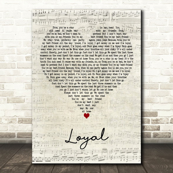 PARTYNEXTDOOR Featuring Drake LOYAL Script Heart Decorative Wall Art Gift Song Lyric Print