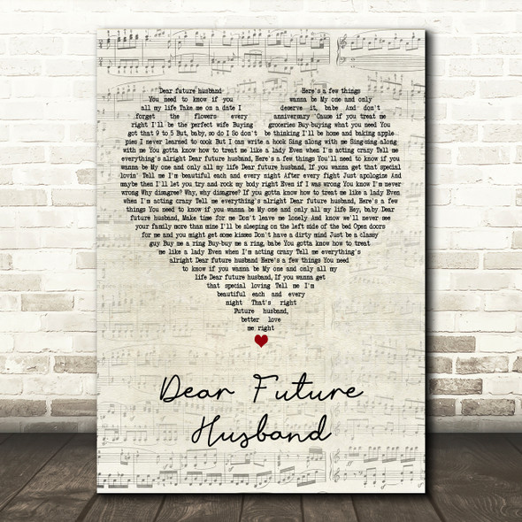 Meghan Trainor Dear Future Husband Script Heart Decorative Wall Art Gift Song Lyric Print