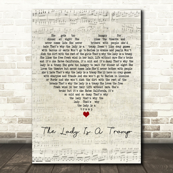 Frank Sinatra The Lady Is A Tramp Script Heart Decorative Wall Art Gift Song Lyric Print