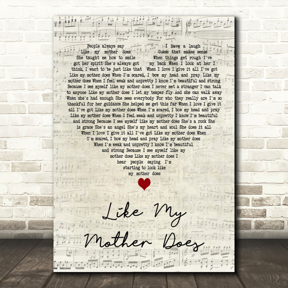 Lauren Alaina Like My Mother Does Script Heart Decorative Wall Art Gift Song Lyric Print