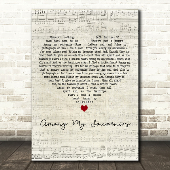 Connie Francis Among My Souvenirs Script Heart Decorative Wall Art Gift Song Lyric Print