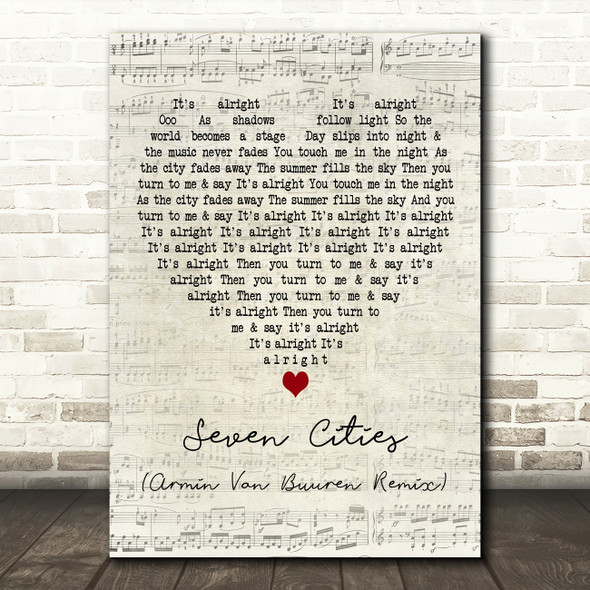 Solarstone Seven Cities (Armin Van Buuren Remix) Script Heart Wall Art Song Lyric Print