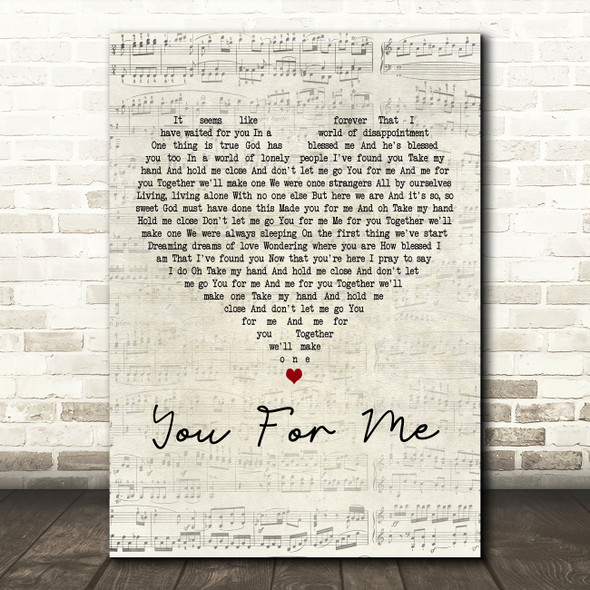 Johnny Gill You For Me (The Wedding Song) Script Heart Decorative Gift Song Lyric Print