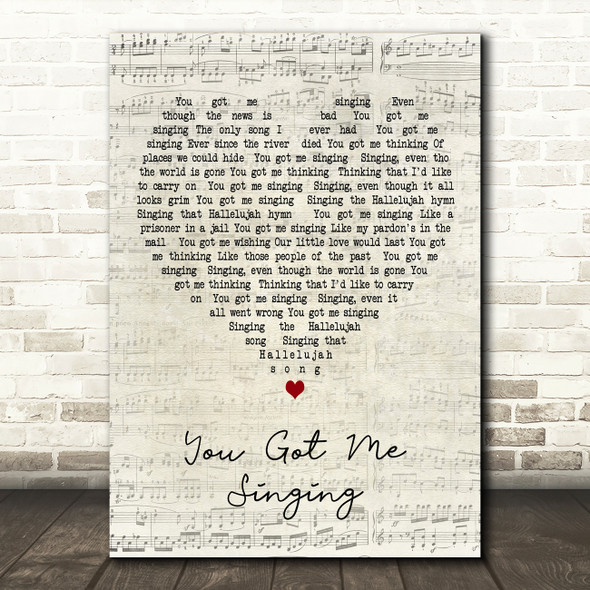 Leonard Cohen You Got Me Singing Script Heart Decorative Wall Art Gift Song Lyric Print