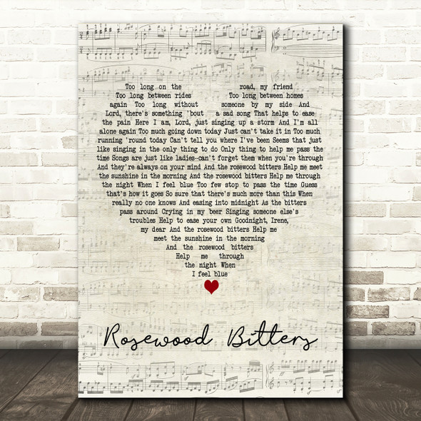 Michael Stanley Rosewood Bitters Script Heart Decorative Wall Art Gift Song Lyric Print