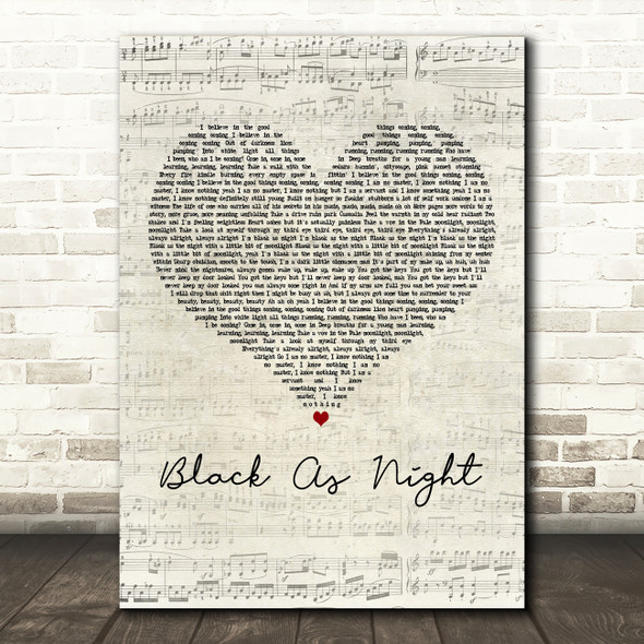 Nahko And Medicine For The People Black As Night Script Heart Wall Art Song Lyric Print