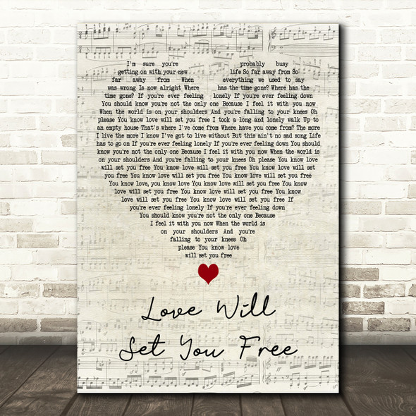 Kodaline Love Will Set You Free Script Heart Decorative Wall Art Gift Song Lyric Print