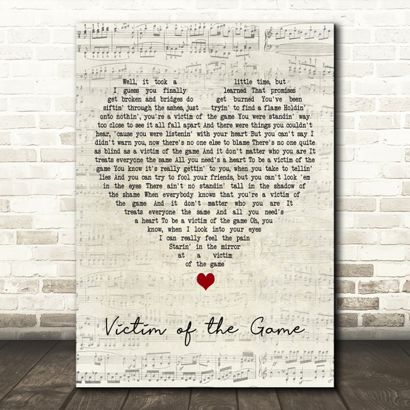 Garth Brooks Victim of the Game Script Heart Decorative Wall Art Gift Song Lyric Print