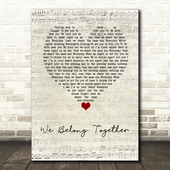 Mariah Carey We Belong Together Script Heart Decorative Wall Art Gift Song Lyric Print