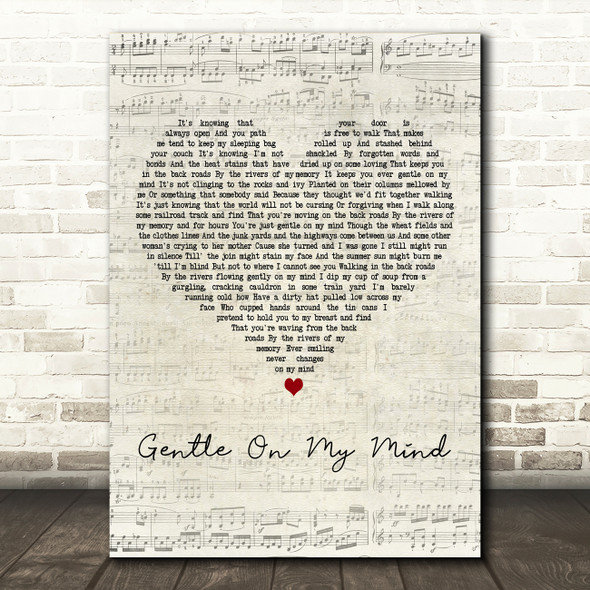 Elvis Presley Gentle On My Mind Script Heart Decorative Wall Art Gift Song Lyric Print
