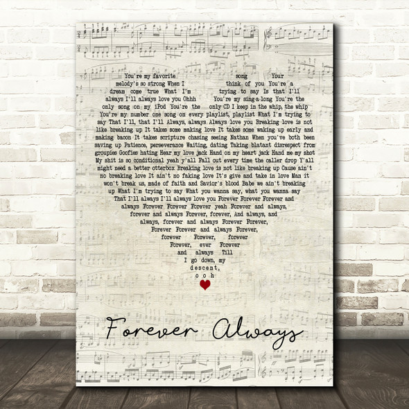 Peter CottonTale Forever Always Script Heart Decorative Wall Art Gift Song Lyric Print