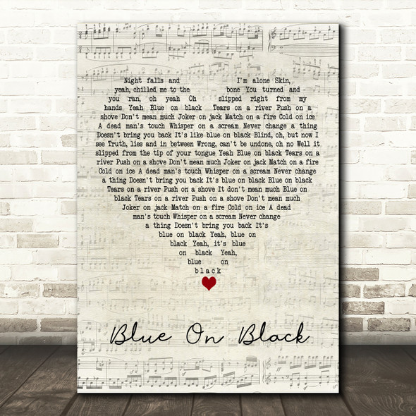 Five Finger Death Blue On Black Script Heart Decorative Wall Art Gift Song Lyric Print
