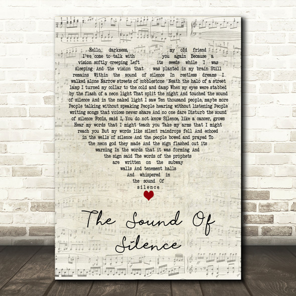 Disturbed The Sound Of Silence Script Heart Decorative Wall Art Gift Song Lyric Print