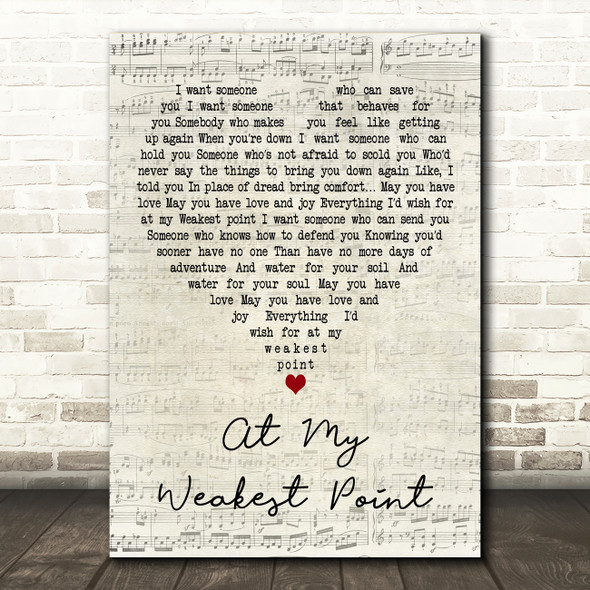 Ricky Ross At My Weakest Point Script Heart Decorative Wall Art Gift Song Lyric Print