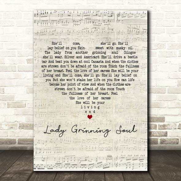 David Bowie Lady Grinning Soul Script Heart Decorative Wall Art Gift Song Lyric Print