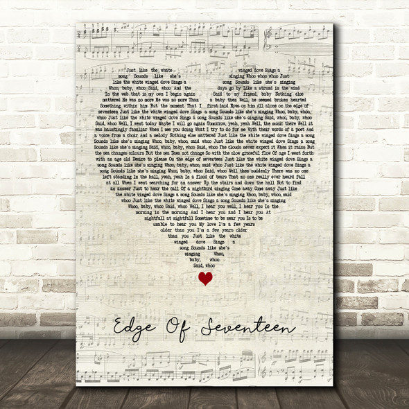 Stevie Nicks Edge Of Seventeen Script Heart Decorative Wall Art Gift Song Lyric Print