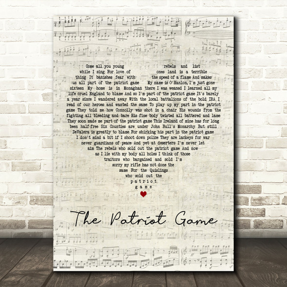 Dominic Behan The Patriot Game Script Heart Decorative Wall Art Gift Song Lyric Print
