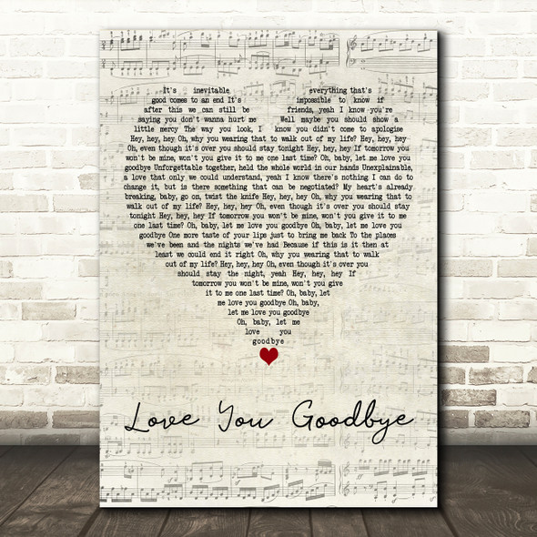 One Direction Love You Goodbye Script Heart Decorative Wall Art Gift Song Lyric Print