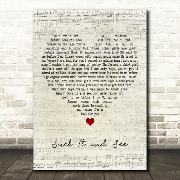 Arctic Monkeys Suck It And See Script Heart Decorative Wall Art Gift Song Lyric Print