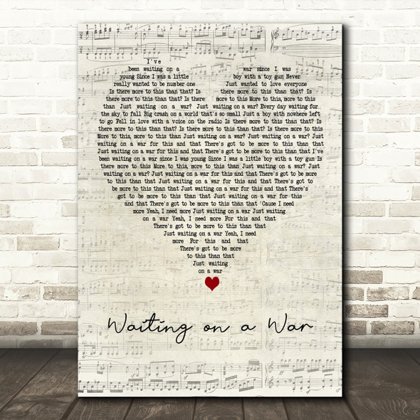 Foo Fighters Waiting on a War Script Heart Decorative Wall Art Gift Song Lyric Print