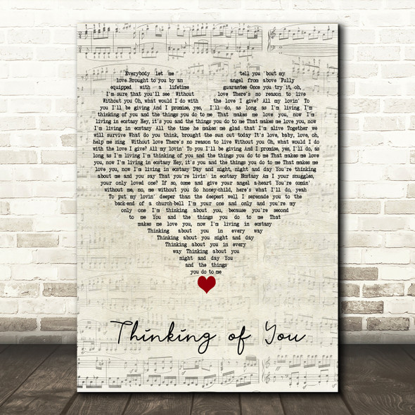 Maurine Walsh Thinking of You Script Heart Decorative Wall Art Gift Song Lyric Print
