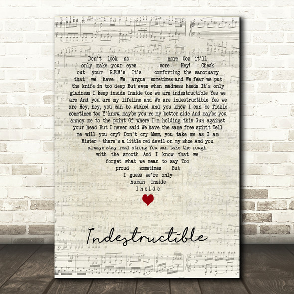 Alishas Attic Indestructible Script Heart Decorative Wall Art Gift Song Lyric Print