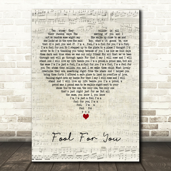 John Butler Trio Fool For You Script Heart Decorative Wall Art Gift Song Lyric Print