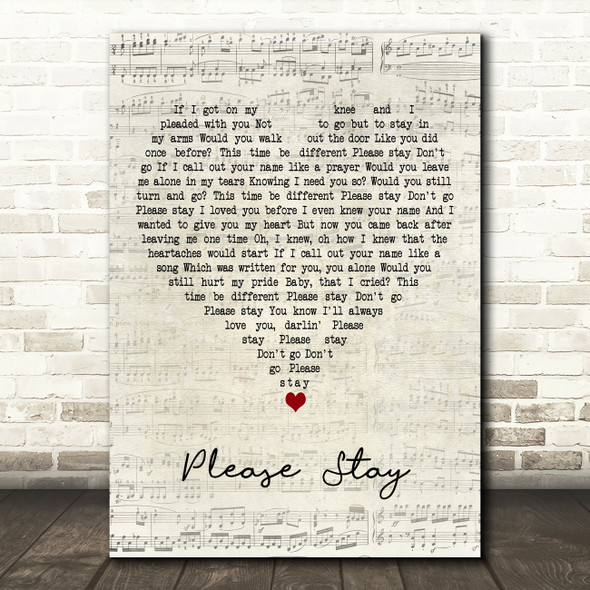 The Cryin Shames Please Stay Script Heart Decorative Wall Art Gift Song Lyric Print