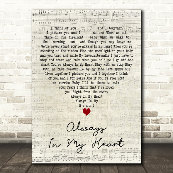Bob Seger Always In My Heart Script Heart Decorative Wall Art Gift Song Lyric Print