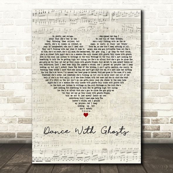 Jelly Roll Dance With Ghosts Script Heart Decorative Wall Art Gift Song Lyric Print
