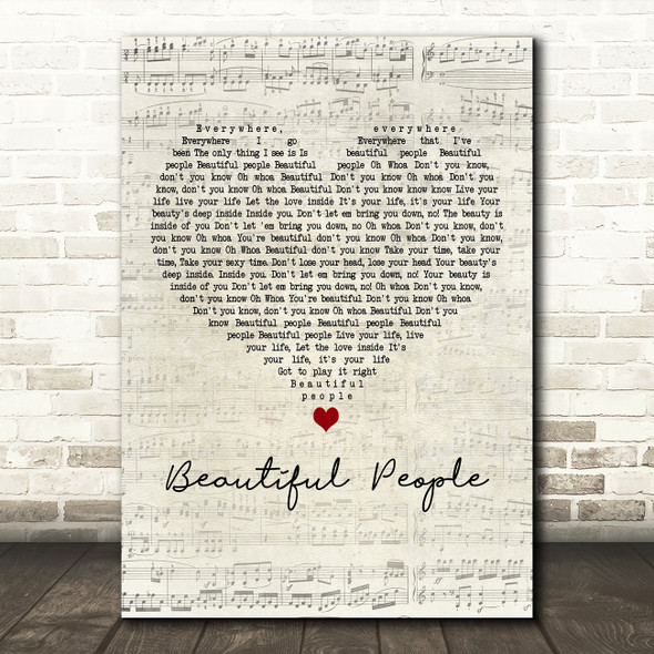Chris Brown Beautiful People Script Heart Decorative Wall Art Gift Song Lyric Print